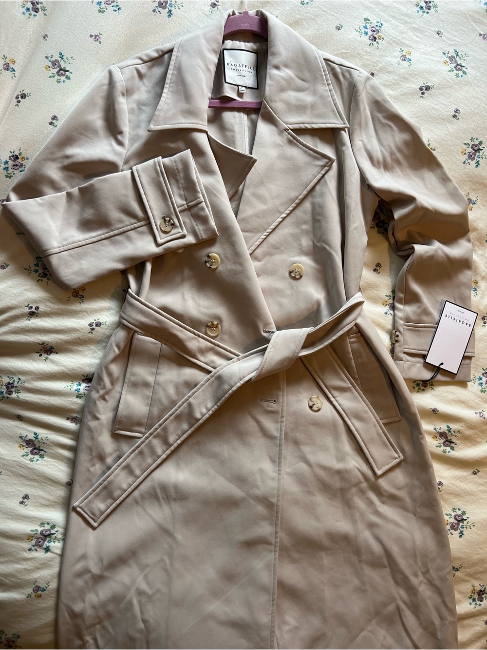 Bagatelle Beige Double-Breasted Belted Trench Coat
